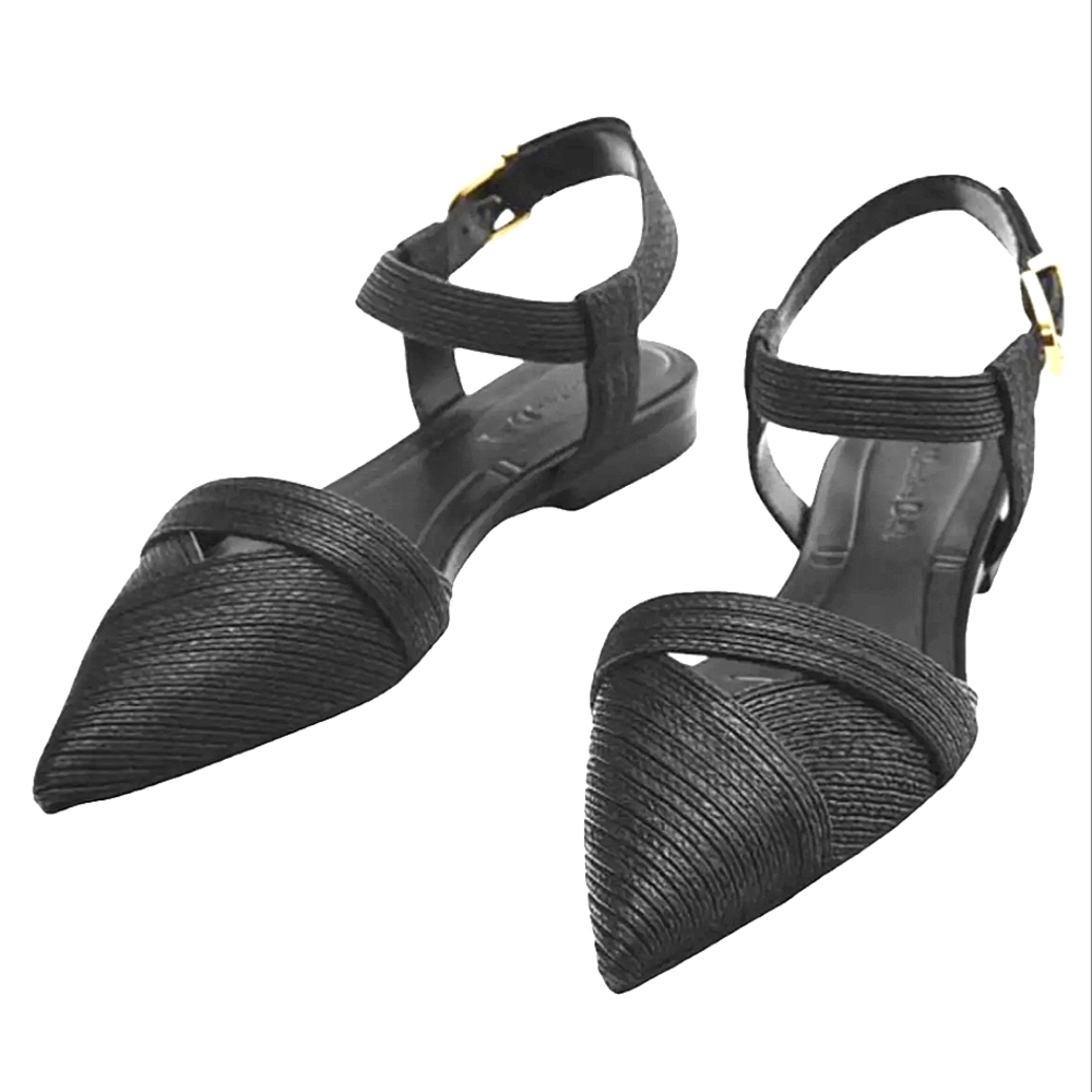 NEW Massimo Duttti Black Ankle Strap Mules Flatd